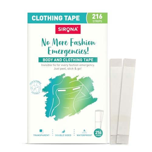 Sirona Invisible Double-Sided Body & Clothing Fashion Tape for Women – 216 Strips (Pack of 1) | Strong Adhesive – Skin & Fabric Friendly, Sweat Resistant, Transparent & Waterproof