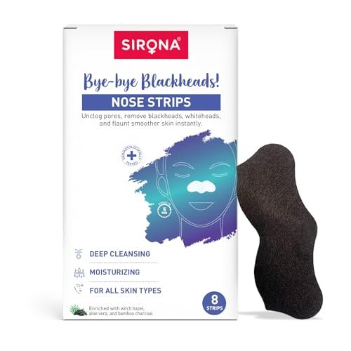 Sirona Bamboo Charcoal Blackheads Remover Nose Strips for Women – Pack of 8 | Painless & Instant Removal of Whiteheads, Blackheads, Pore Cleanser, Dirt & Oil