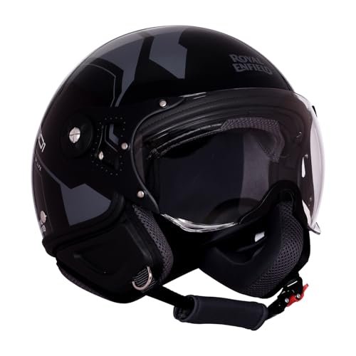 Royal Enfield Airforce 1901 Open Face Helmet | Certification: ISI & DOT | High Impact Grade ABS Shell | High Strength EPS Liner for Added Strength| Sleek Aviator Inspired Design | Black (L) 60 CM