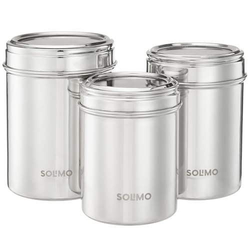 Amazon Brand – Solimo Stainless Steel Canister Set – Ubba Dabba I See-Through Canisters | BIS-Approved | 600ml, 900ml, and 1200ml, SILVER, Set Of 3