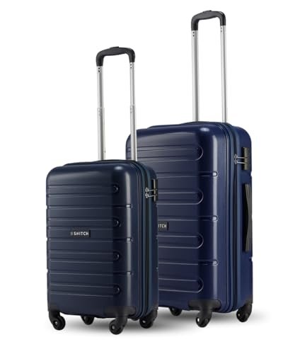SNITCH Loop 2Pc Set Blue Polypropylene Hard Travel Suitcase – Trolley Bag Set of 2 & Luggage with 4 Wheels, Secure Lock & Free Shoe Bag
