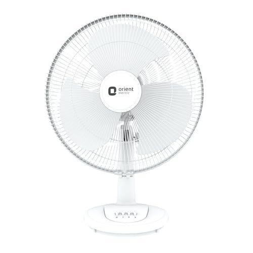 Orient Electric 400 mm Table 77 | High Speed Table Fan for Home|100% Copper Motor with Thermal Overload Protection | 90 Degree Oscillation | 3 Speed Control | Military Grade Guard | White