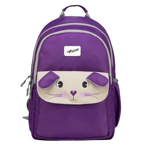 F Gear Bunny Dark Purple 22L School Backpack|Premium & Soft Touch|Unisex Kids School Bag with Two Spacious Compartments and Front Pocket, with Bottle Holder|Ideal for School, Daily Use & Travel