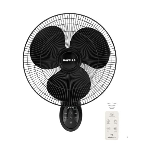 Havells Gatik Pro BLDC 400mm Wall Mount Fan | RPM: 1350 | Double string for Speed & Oscillation control | Thermal Overloaded Protected Motor | 100% Copper Wire Winding Motor | 2 Year Warranty (Black)