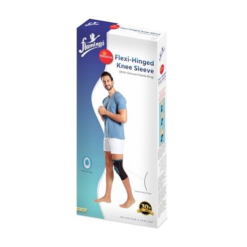 Flamingo Flexi Hinged Knee Sleeve (With Silicone Patella Ring) Functional Knee Support Sleeve for Men & Women Ligament Tear, Sports, Running | Size – L |