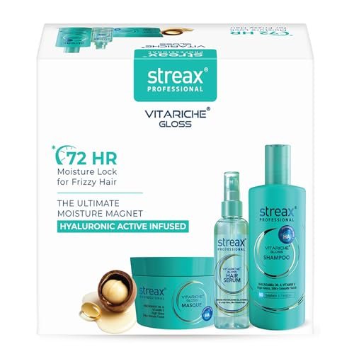Streax Professional Vitariche Gloss Post Care For Dry & Frizzy Hair Combo Kit (Shampoo 300 ml + Masque 200 gm + Serum 75 ml)