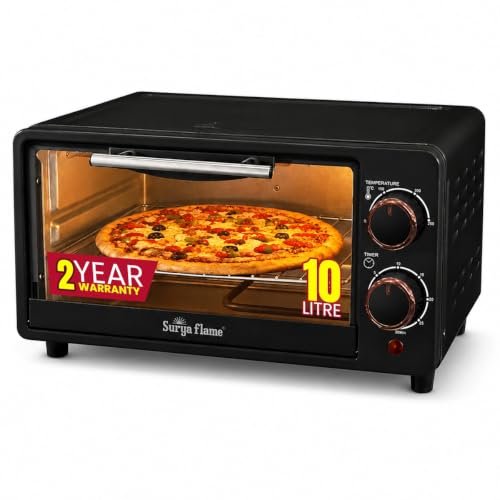 Surya Flame Zolo 10L OTG Oven for Kitchen, 1200W Compact Toaster Griller for Baking Pizza, Cake, Grilling | Auto-Shut Off with Ready Bell | Multi-Stage Heat Selection & Timer | 2 Year Warranty