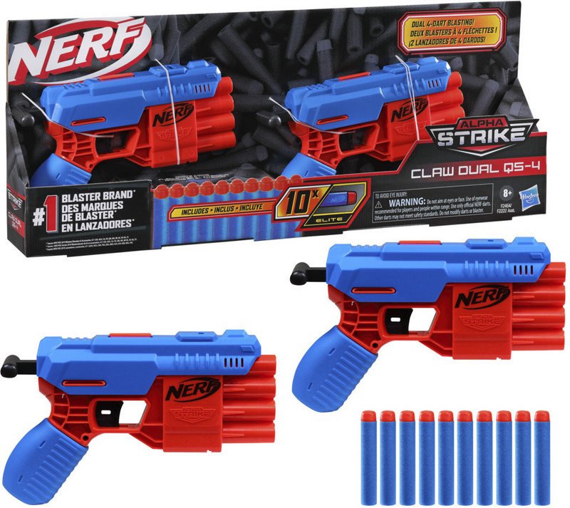 Nerf Alpha Strike Claw Dual QS-4 Blaster Set-Includes 2 Blasters and 10 Elite Darts Guns & Darts(Multicolor)