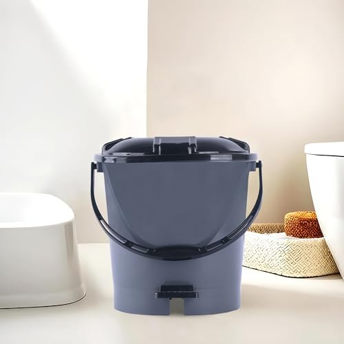 Kuber Industries 7 Ltr Plastic Dustbin for Home with Pedal, Lid & Handle | Dustbin for Kitchen, Bathroom & Office | Garbage Bin for Wet or Dry Waste | Check Dhakkan- Grey & Black