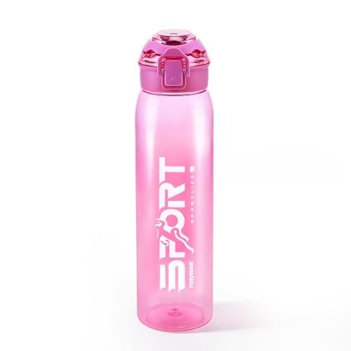Nayasa Turbine 1000 ml BPA Free Plastic Water Bottle | Leak Proof | Unbreakable | Wide Mouth with Scale | Sports Bottle | Pink