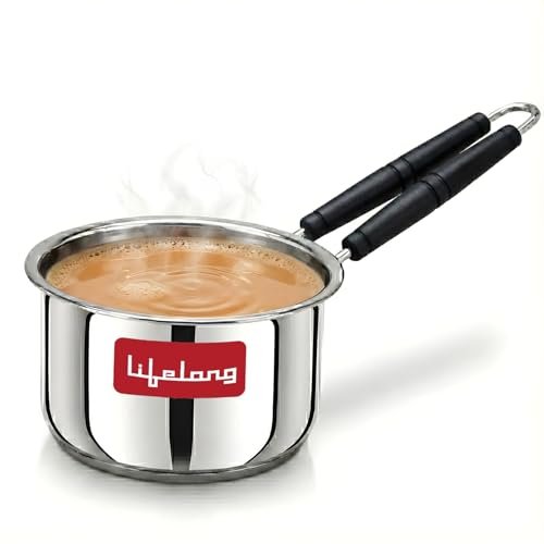 Lifelong Stainless Steel Heavy Bottom Saucepan | 1.5liter, 17cm Saucepan with Handle | Milk & Tea Boiling Pot for Kitchen | Induction & Gas Stove Compatible | Durable and Easy to Clean (LLSSP17)
