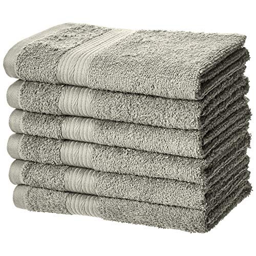 AmazonBasics Fade-Resistant Cotton Hand Towel – Pack of 6, Grey