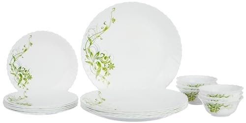Larah by Borosil Erba Opalware 18 Pcs Dinner Set, Opal Glass Dinner Plates & Bowls, Crockery Set for Dining, Microwave Safe