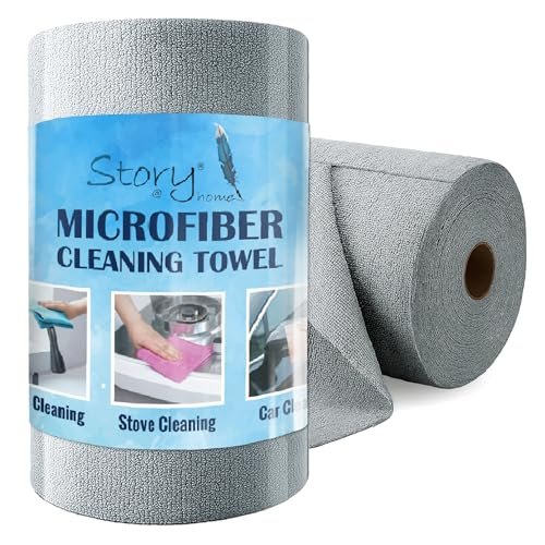 Story@Home Microfiber Cleaning Cloth Roll, 20Pcs, 4000 Times Washable – 10X Cheaper Than Paper Kitchen Towel Roll – Ultra Absorbent Lint Free Microfiber Cleaning Cloth for Kitchen – Tearable, Reusable