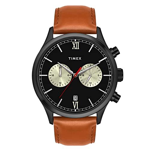 TIMEX Analog Watch for man with Black Round Dial & Tan Leather Strap Band Water Resistant Men’s Wrist Watches – TWEG19808