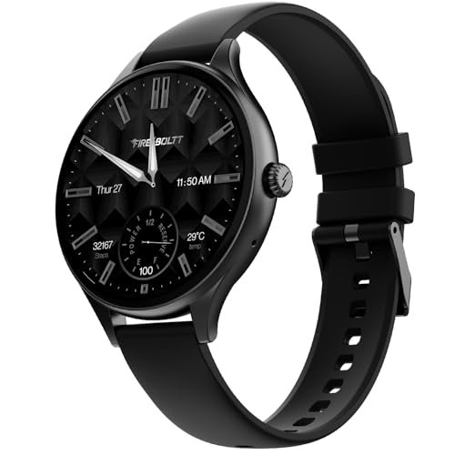 Fire-Boltt Phoenix Air Smart Watch 1.26” Round Display, Rotating Button, Wireless Charging, Ultra Lightweight Metal Body, Bluetooth Calling, Smartwatch with Silicone & Mesh Steel Straps Carbon Black