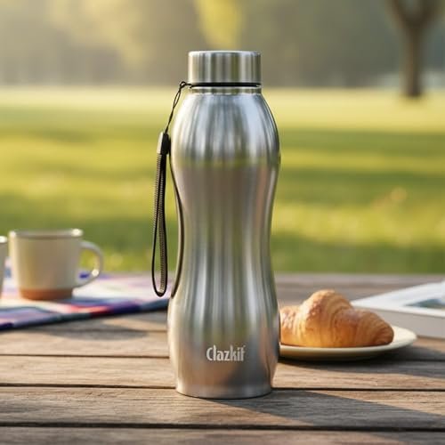 Clazkit Platina Pro Classic Stainless Steel Water Bottle 1000ml |ISI Certified|Leakproof, Rust-Free, BPA-Free, Durable for College, Fridge, Sports, Gym, Yoga & Office – Easy to Clean & Reusable