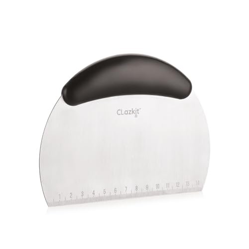 Clazkit Stainless Steel Scraper | Dough Cutter Chopper | Smoother Icing Fondant Cake Decorating Baking Tool with TPR Handle & Scale – Pack of 1