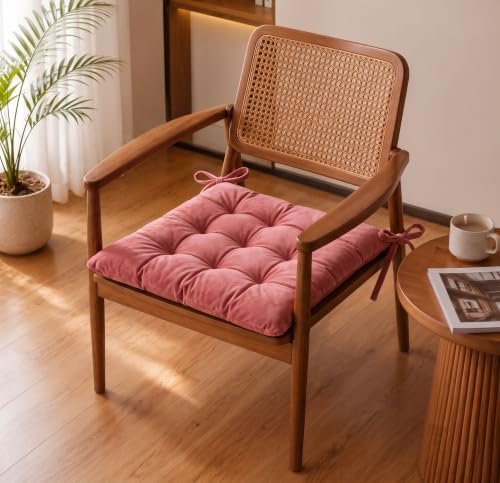BSB HOME Chair Pad Cushion with Tie Straps, Thick Tufted Seat Cushion for Dining, Office & Wooden Chairs, Soft Comfortable Chair Seat Pad with Durable Stitching,16 x 16 Inches(41 x 41 cm) – Dusty Pink