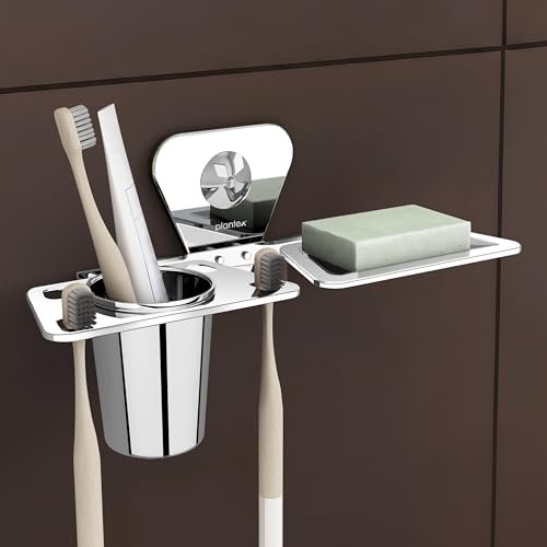 Plantex Stainless Steel 2in1 Soap Holder with Tumbler Holder/Bathroom Accessories – (Chrome)
