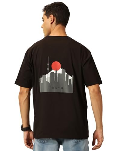 Thomas Scott Men Oversized Fit Graphic Printed Tshirt(TSK010C_Black, XL)