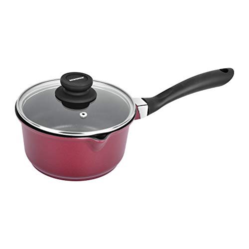 Bergner Scarlett Cast Aluminium Non-Stick Saucepan with Glass Lid, 16 cm, 1.35 litres, Induction Base, Maroon