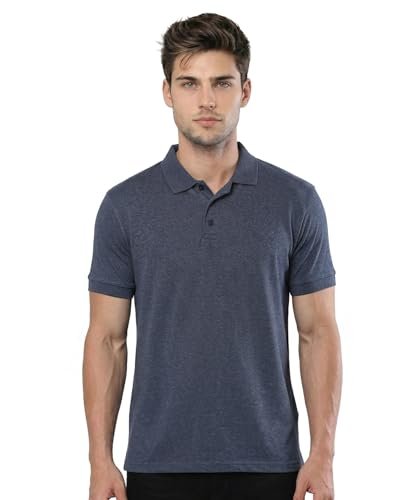 Scott International Men’s Cotton Polo T-Shirt | Regular Fit | Breathable & Soft Fabric | Classic Collar with Button Placket | Casual & Office Wear | Summer Essential Polo Tee for Men Navy Melange