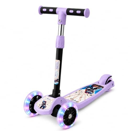 KOXTONS Kids Scooter Baby Dino with LED Wheels, Kick for Kids with Adjustable Foldable Design, Skating Style Alternative to Cycle, Ideal Up to 50 Kg,Purple