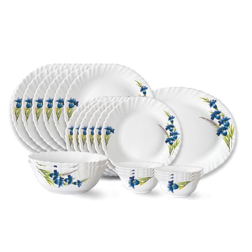 Larah by Borosil Nina Fluted Series Opalware Dinner Set | 21 Pieces for Family of 6 | Microwave & Dishwasher Safe | Bone-Ash Free | Crockery Set for Dining & Gifting | Plates & Bowls | White
