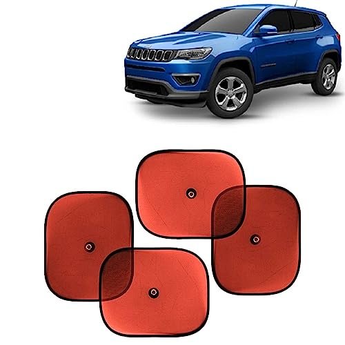 KINGSWAY Car Window Curtain Sticky Sun Shades Compatible with Jeep Compass, (Year 2017-2020), Universal Fit Sunshades for Side Window, Rear Window, Red Color, 4 Pieces