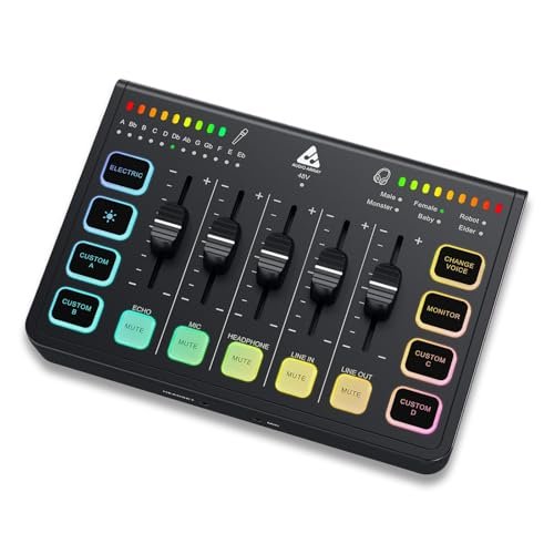 Audio Array AI-06 Streaming Audio Mixer Sound Card | XLR, 1/4″ & line in | PC/Phone RGB Mixer with Volume Fader, Individual Control, Mute and Monitoring, 48V Phantom Power | Stream, Podcast & Karaoke