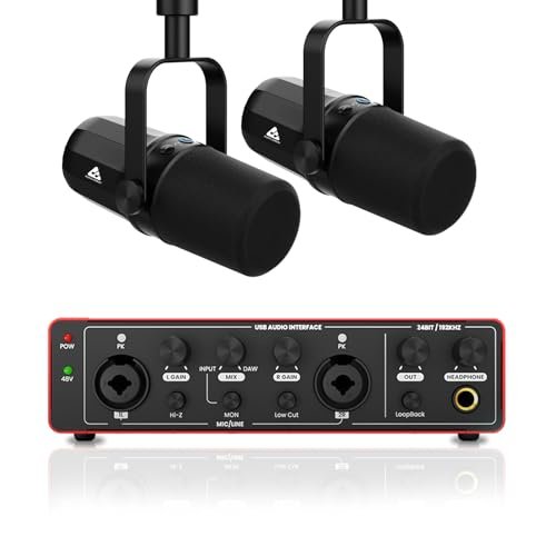 Audio Array Complete Podcast Bundle | Dual USB/XLR Dynamic Microphones with Audio Interface 24bit / 192kHz|Metal Body|Pro Streaming & Recording Kit for PC, Mac & Mobile – PB-03