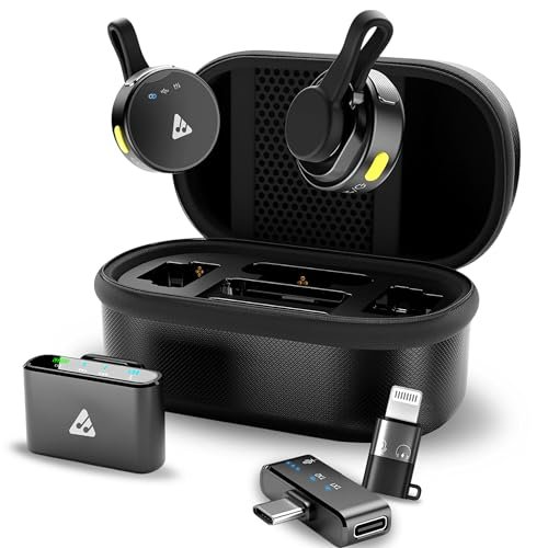 Audio Array Mic for YouTube Wireless, Microphone with Charging Case, AI Noise Reduction, 50H Battery, 230ft Range, Wireless Mic for YouTube, Phone, Android, Camera, iPad & Laptop | AM-W22_v2