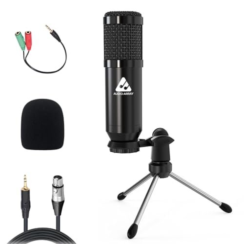 Audio Array XLR to 3.5mm Condenser Microphone Kit | Tripod, 2M Cable & Foam Filter | Compatible with Audio Interface, Mixer | Recording, Podcast, Streaming, Home Studio (Black) |AM-C39