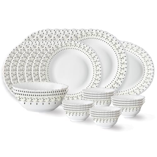 Larah by Borosil Ora Gold Fluted Series Opalware Dinner Set | 27 Pieces for Family of 6 | Microwave & Dishwasher Safe | Bone-Ash Free | Crockery Set for Dining & Gifting | Plates & Bowls | White