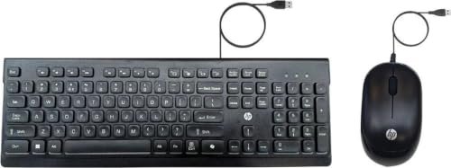 HP 115 Wired Keyboard and Mouse Combo | USB Plug & Play Full-Size Keyboard with Optical Mouse | Standard Multi-Device Keyboard Compatible with Desktop, Laptop, Windows PC | Black