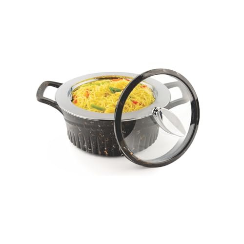 SignoraWare Master Lock BPA Free Plastic Casserole with Glass Lid | Airtight & Leakproof | Microwave Safe | Perfect for Home, Kitchen & Gifting | Ideal for Storing & Serving Hot Meals (1 Ltr |Black)