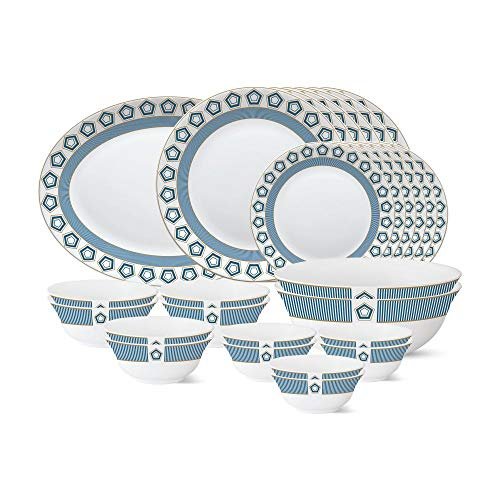 Larah by Borosil – Tiara Series, Crystal, 27 Pcs, Opalware Dinner Set, White