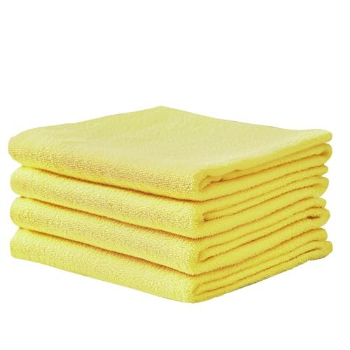MollisHomes Microfiber Cloth | 360 GSM Thick Lint & Streak-Free Multipurpose Cloths – Automotive Microfibre Towels for Car Bike Cleaning Polishing Washing & Detailing |(40 x 40 cm, Yellow)|Pack of 4