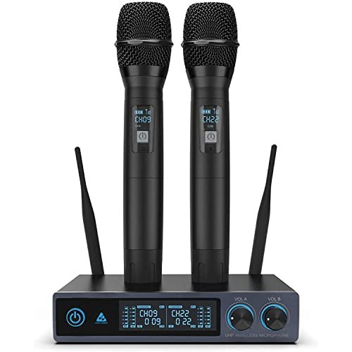 Audio Array AM-W14 UHF Dual Wireless Premium Metal Microphone | 2X XLR Outs & 1/4″ Mix Out | Range up to 200ft/60m | Karaoke Singing, Wedding, DJ, Church | PA System, Amplifier, Mixer, Party Box