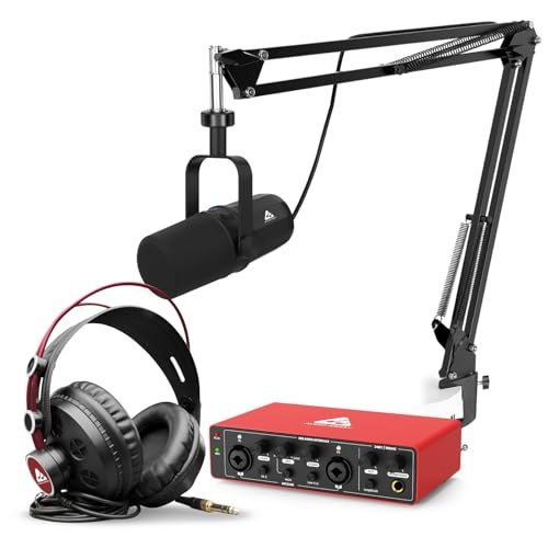 Audio Array Professional Dynamic Bundle with Headphones & Audio Interface – USB/XLR Dynamic Microphone, 24-bit/192kHz Interface, Boom Arm & Semi-Open Headphones | Plug & Play Podcast Kit – PB-12