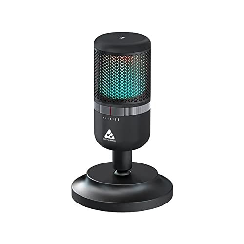 Audio Array AM-C22 RGB USB Microphone with Stand | One Touch Mute Button, Easy Volume Control & Headphone Jack for Monitoring | Singing, Streaming, Gaming, Podcasting | PC, Mac