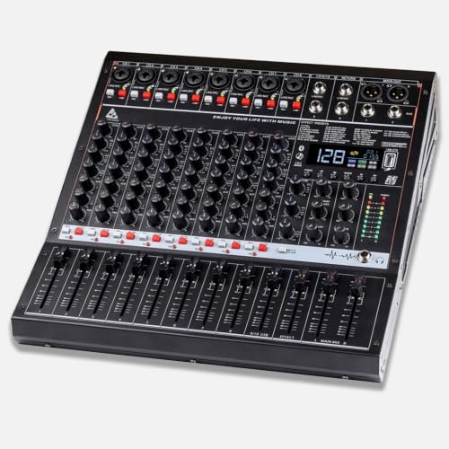 Audio Array AM-Mix10 10-Channel Hybrid USB Mixer with10 Analog+2 Digital Channel (L+R), 48kHz/16-Bit DSP, +48V, USB-C Powered, AUX Sends, Built-In FX, XLR Outputs for Live, Studio & Podcast