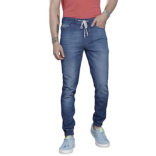 The Indian Garage Co Men Slim Fit Solid Mid-Rise Stretchable Denim Joggers