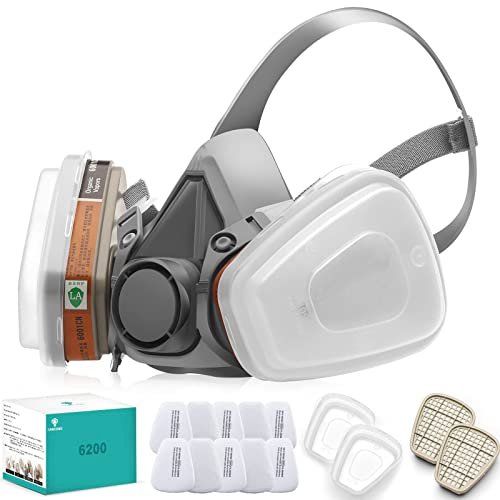 Respirator Gas Mask Reusable Half Face Cover with Filters for Painting,Spraying,Woodworking,Construction,DIY and Professional Work Protection Against Dust,Fumes,Organic Vapor,Chemicals,Asbestos 6200