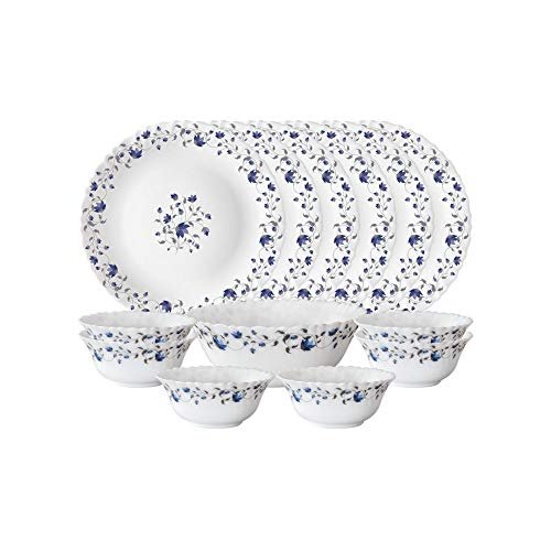 Larah by Borosil Helena Opalware Dinner Set, 13 Pieces, White