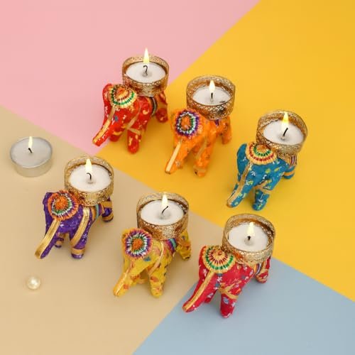 The Click India Handicrafted Tealight Candle Holder for Home Decoration Elephant Candle Holder Candle Tea Light Holder for Diwali Laxmi Pooja and Birthday Decoration| Diwali Gifts