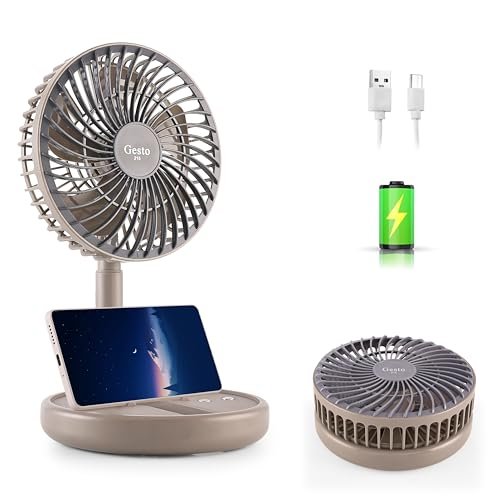 Gesto High Speed Rechargeable Table Fan for Home | Foldable USB Charging Battery Fan With Led Light | 2400mAh Battery for Upto 8 Hours Runtime| 3 Speed Modes Portable fan for Home, Office, Kitchen