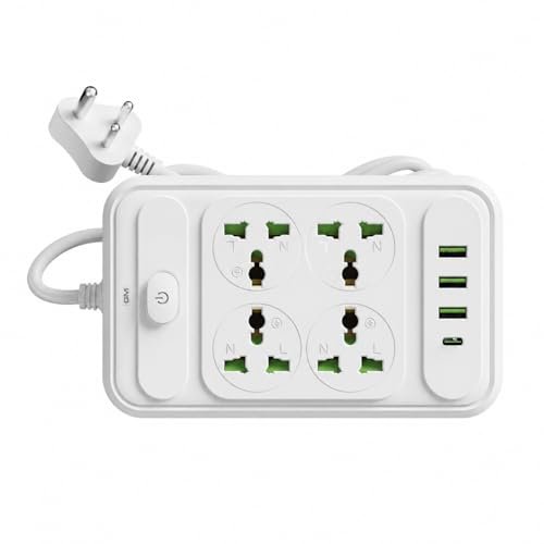 GM G+ ConnectX 6-in-1 Powerstrip with Type-C, 4 Universal Sockets, 3 USB, 2500W, 2M Cable, Master Switch, Surge Protection | Extension Board for Home & Office