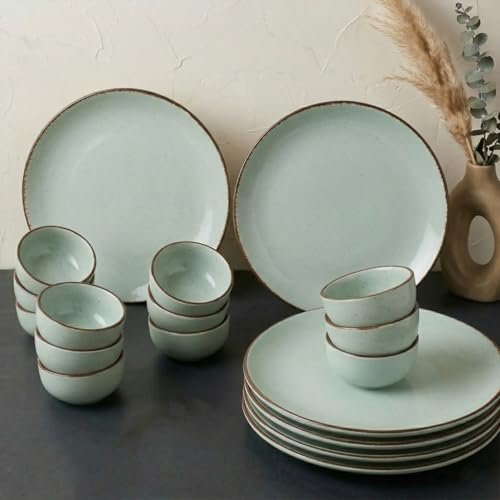 The Earth Store Mint Marble Ceramic Dinner Set, 18 Pieces Includes 6 Full Dinner Plates & 12 Vegetable Bowls Microwave and Dishwasher Safe,Dinner Sets | Crockery Set for Gifting & Dining